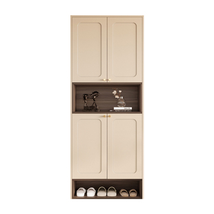 法式复古鞋柜家用门口储物柜一体靠墙小户型玄关柜定制奶油风高柜