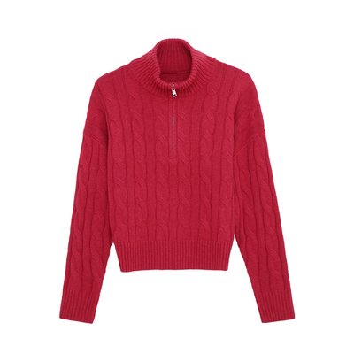 荒荒家立领半拉链麻花毛衣