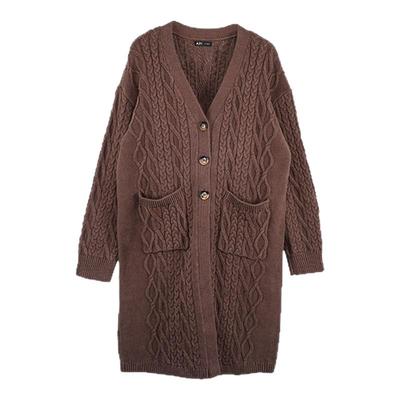 A21女装宽松落肩中长款毛织外套