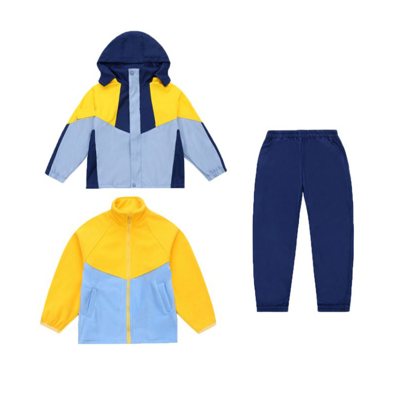 浅蓝色天安门三件套校服班服运动套装幼儿园园服秋冬款内胆可拆卸