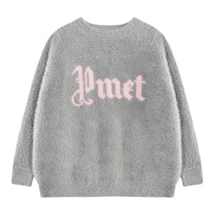 PMET 仿貂毛字母毛衣 撞色LOGO原创潮牌男秋季宽松休闲套头针织衫
