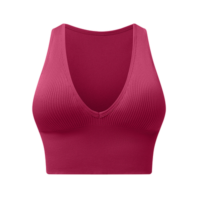 性感深V领螺纹瑜伽背心