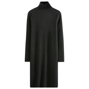 针织连衣裙女2025秋冬新款小个子中长款宽松半高领打底加绒毛衣裙