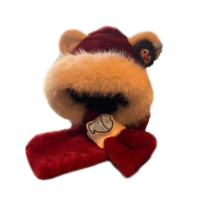 可爱猫咪小熊毛绒帽冬季围巾一体