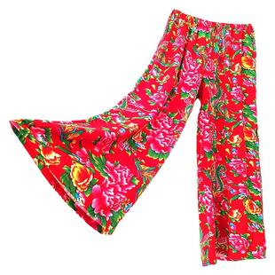 阔腿裤女裙裤休闲裤东北大花裤广场舞表演服装大码中老年居家服