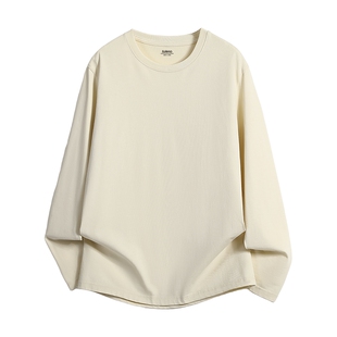 班尼路纯棉打底衫男款春季青少年浅米色圆领长袖t恤休闲大码上衣A