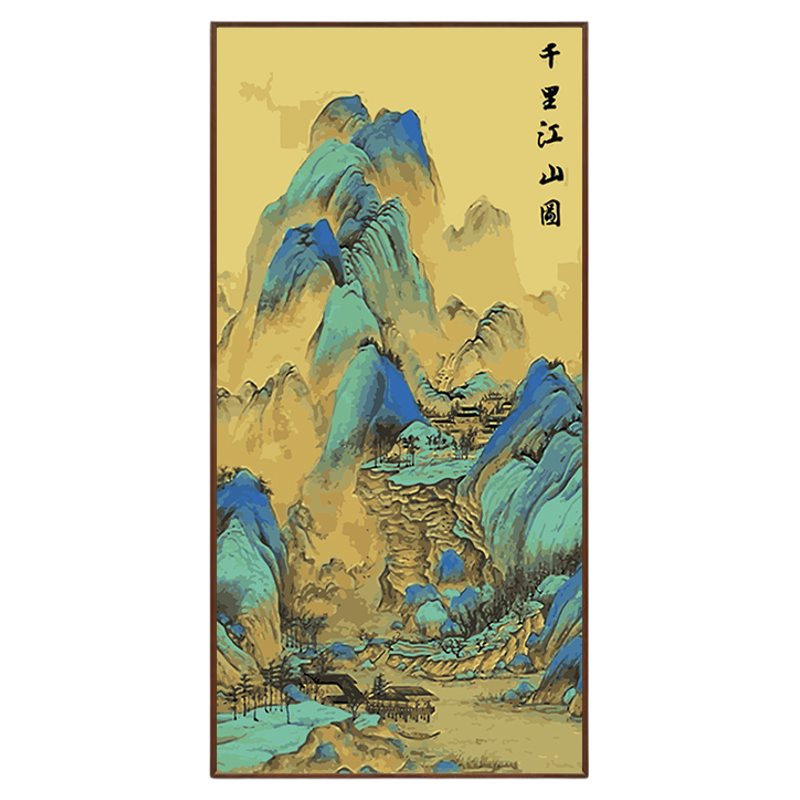 千里江山图diy数字油画填色风景名画丙烯画玄关走廊装饰油彩挂画