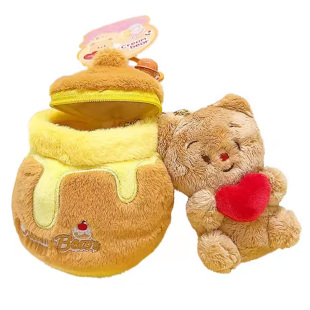 可爱蜜蜂罐奶油小熊公仔挂件汽车钥匙扣毛绒玩具小熊玩偶包包挂饰