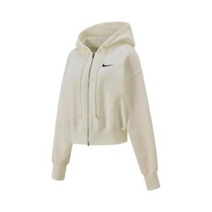 Nike耐克女子宽松短款全长拉链开襟卫衣加绒连帽衫白色HJ0941-133