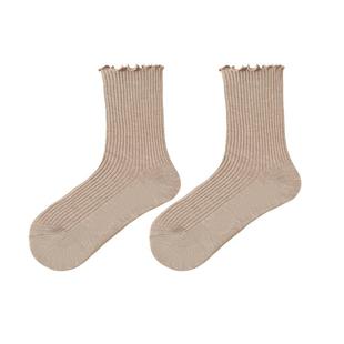 木耳花边堆堆袜子女中筒袜春秋季jk长筒袜黑白色搭配乐福鞋长筒袜