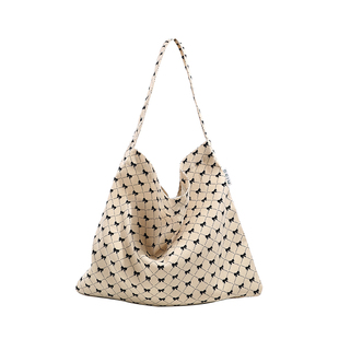 韩系慵懒风章若楠同款帆布包蝴蝶结单肩斜挎包女通勤大容量托特包