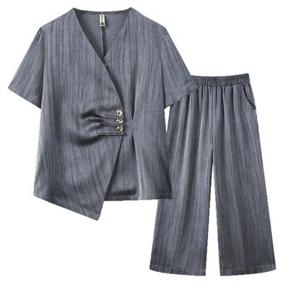 夏季妈妈装薄款套装短袖阔腿裤