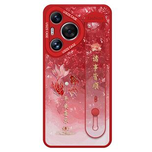 腕带锦鲤适用华为pura90手机壳女款p80pro小羊皮p60支架p50pro防摔p40硅胶30好运70ultra高档50e时尚国风红色