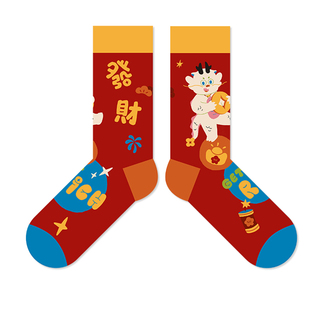 【每双一个红包】本命年龙年男女红袜子新年袜春秋结婚中筒纯棉袜