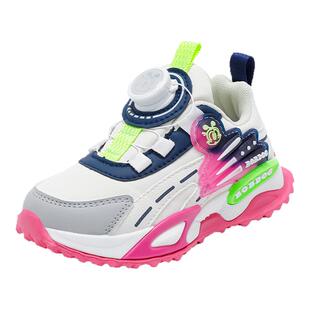 巴布豆童鞋女童休闲鞋子秋季2025新款女孩篮球鞋旋钮扣儿童运动鞋