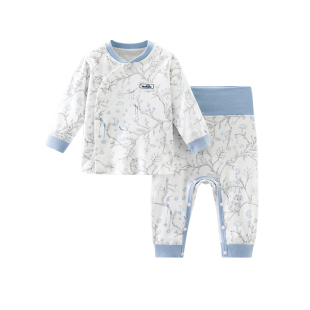 欢喜小熊婴儿春季免脱内衣套装防螨秋衣秋裤宝宝抗菌高腰护肚衣服