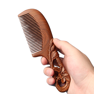 美木兮天然金丝檀木梳雕花礼盒装梳子女士长发专用刻字送礼送女友