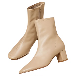 割草机老k 经典法式复古简约短靴女 中筒靴超软靴子中跟秋冬新款