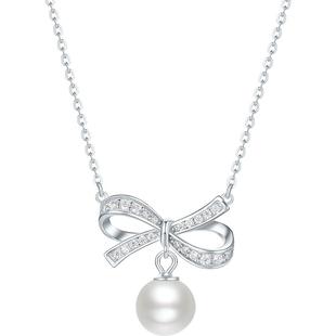 周六福淡水珍珠项链女蝴蝶结链坠S925银优雅新年礼物送女友