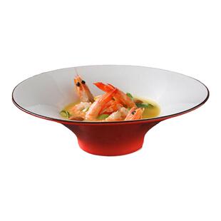 中式哑光红宫墙红漏斗特色碗鸿门宴酒店陶瓷餐具南瓜汤碗9.5寸碗