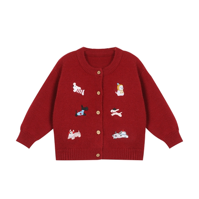 小O爸男婴童 宝宝毛衣男童圣诞节冬季刺绣2025新款婴儿红色开衫