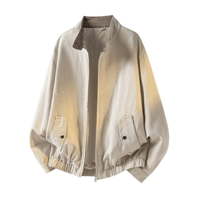 亚麻混纺哈灵顿立领工装外套男