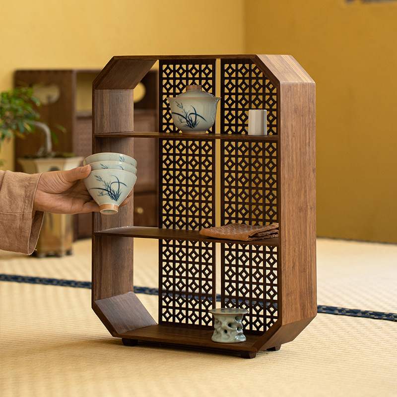 竹制镂空博古架置物架家用茶具收藏展示架架多收纳小茶格宝阁