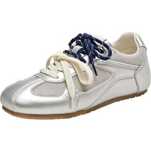 天美意网面透气平底阿甘德训鞋银色运动鞋女鞋子休闲鞋夏季新款