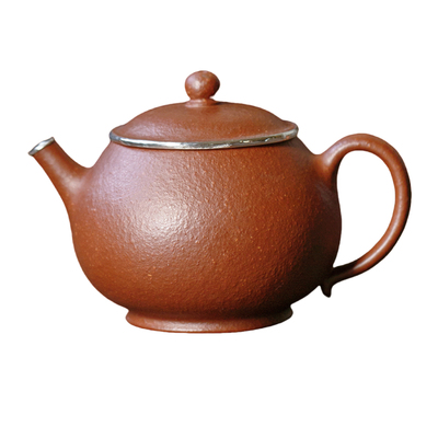 原矿红降坡泥包银口容天紫砂壶