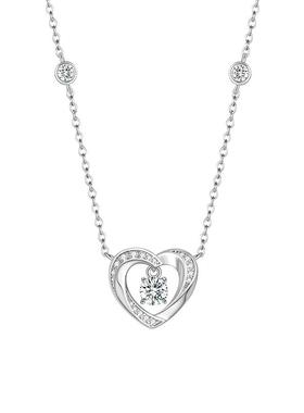 周大生银项链S925银爱心锆石为你心动项链送女友老婆妈妈节日礼物