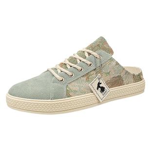 帆布男鞋夏季一脚蹬办公室上班半拖鞋男士开车休闲无后跟布鞋春季