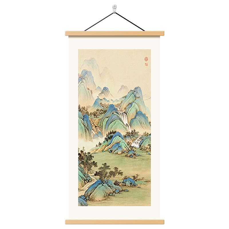 翠岭流泉客厅装饰画玄关卷轴挂画