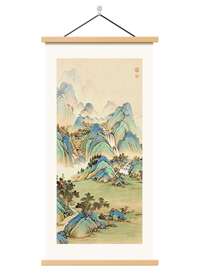 翠岭流泉客厅装饰画玄关卷轴挂画