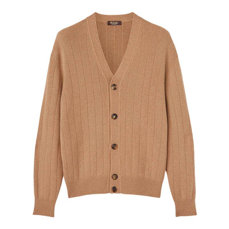LoroPiana/诺悠翩雅男士针织衫罗纹幼羊绒宽松垂肩刺绣牛角扣新款
