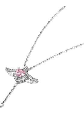 丘比特之心项链女款S925纯银轻奢小众天使粉钻爱心锁骨链生日礼物
