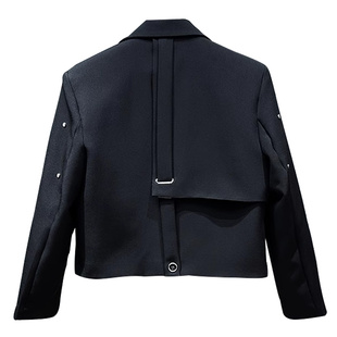 VE2 小众结构设计感短款垫肩西装外套男发型师时髦韩版上衣礼服