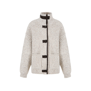 范洛Fano 英伦慵懒氛围感杂色羊毛纱线撞色拼接厚实坑条针织外套