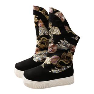 冬季古风古装长筒汉服靴增高靴子明制加绒皂靴翘头国风武侠靴子