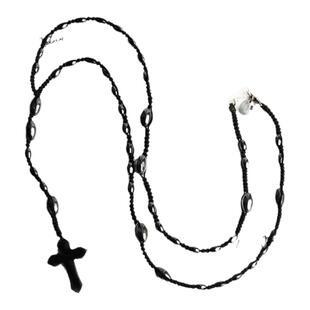 中性简约金刚结赤铁矿黑胆石十字编织项链寓健康lotus mann