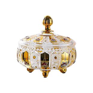 弗莱文茨法兰花工艺水晶玻璃糖缸干果零食糖果盒带盖果盅果斗果盘