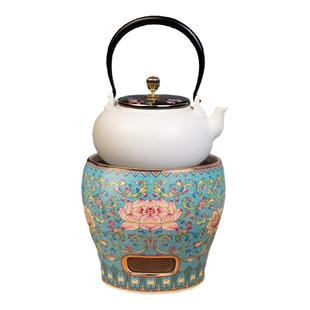 莺歌烧电陶炉煮茶器家用围炉轻音烧水炉银壶铁壶茶桌珐琅彩风炉