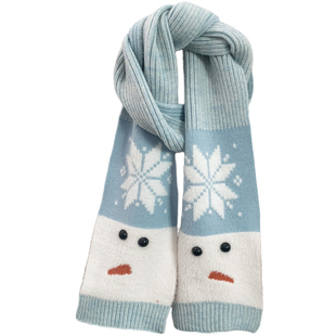 2025新款可爱蓝色雪人针织围巾女冬季韩系氛围感学生保暖百搭围脖