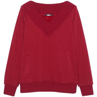 2025冬装大码女装v领休闲宽松简约长袖卫衣纯色加绒上衣服黑色