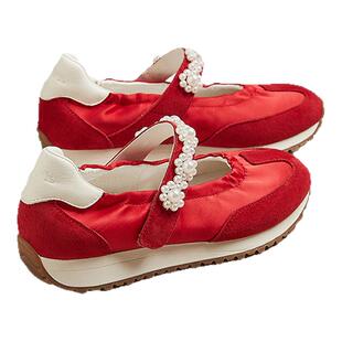 MILLIE'S/妙丽内增高玛丽珍运动鞋女厚底休闲鞋一字扣珍珠单鞋夏