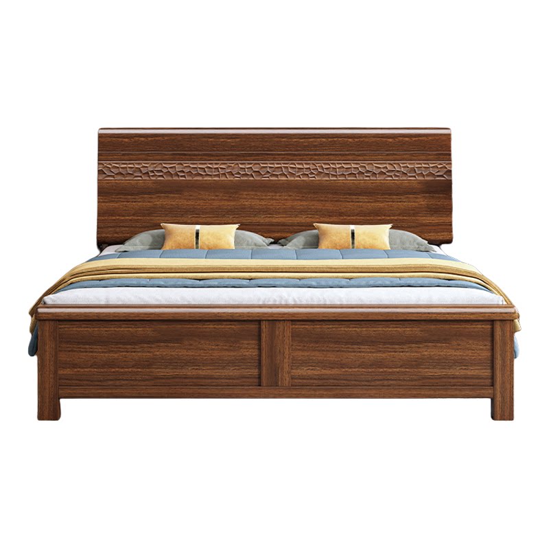 金丝胡桃木全实木床家用卧室1.8m双人床中式1.5m主卧婚床工厂直销