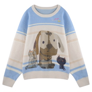 BJHG不计后果趣味针织毛衣女款冬季仿貂毛外套美式休闲内搭上衣女