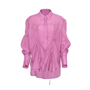 alex 抽绳防晒衬衫外套女长袖宽松中长款ins同款上衣白色2025夏秋