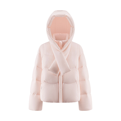 艾莱依休闲短款羽绒服女2025冬季新款高级感围巾帽甜美泡芙外套