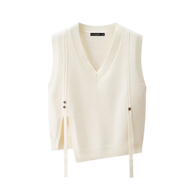 拉夏贝尔/La Chapelle设计感开叉针织马甲女秋冬新款无袖毛衣坎肩