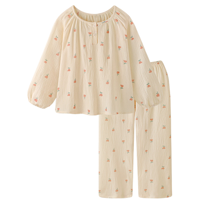 女童甜美氛围感郁金香纯棉长袖长裤睡衣女春秋款可外穿家居服套装